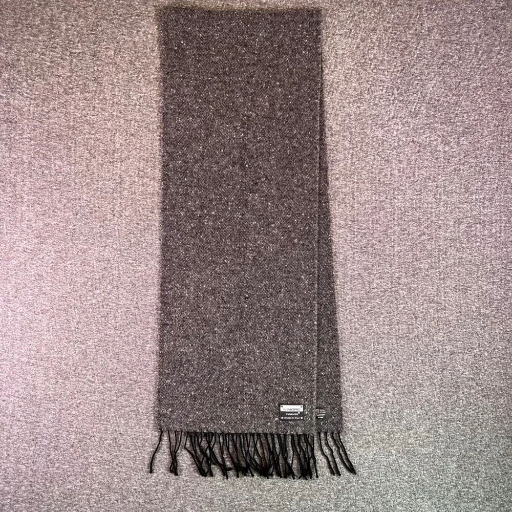 Moro Firenze Scarf Mens OS Grey Herringbone Wool Blend Made in Italy Winter Cozy
